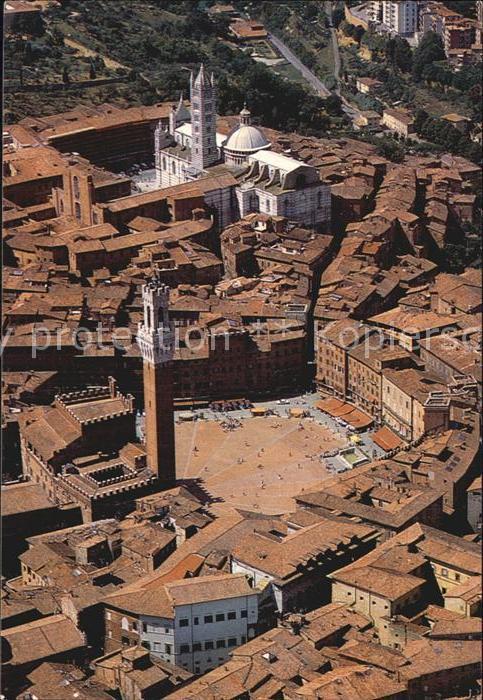 Siena Piazza del Campo Torre del Mangia Cattedrale veduta aerea