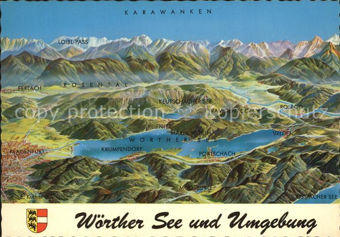 Woerthersee und Umgebung Karawanken nach Original von Erich Kucher Kuenstlerkart