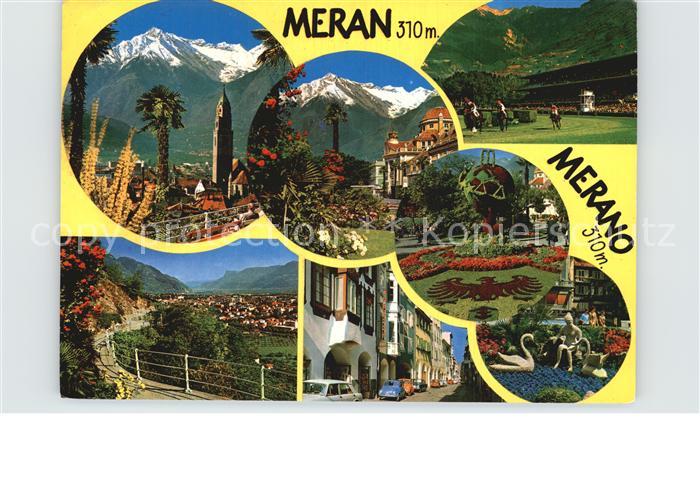 Meran Merano Teilansichten Kurstadt Kirche Kurhaus Park Pferderennen Texelgruppe