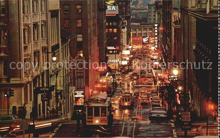 San Francisco California Busy Cable Cars at Night Powell Street Hill