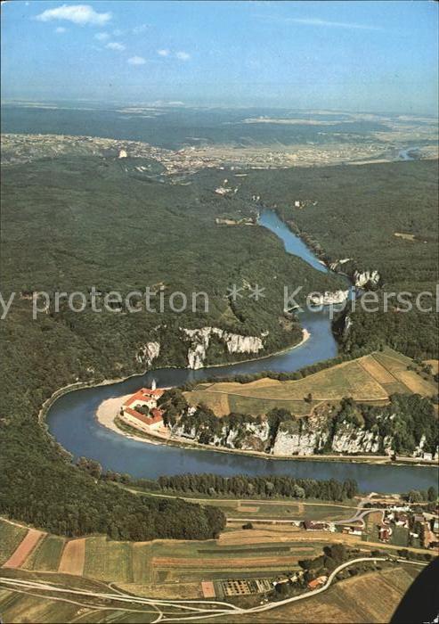 Kloster Weltenburg Fliegeraufnahme mit Donaudurchbruch Befreiungshalle und Kelhe