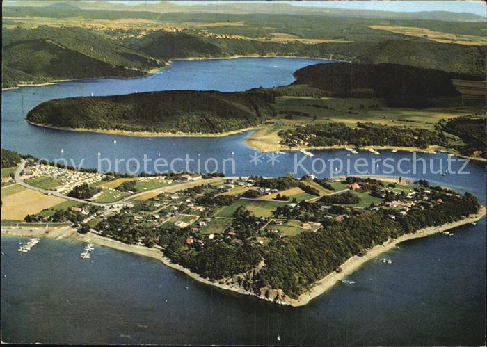Waldeck Edersee Fliegeraufnahme Halbinsel Scheid Rehbach