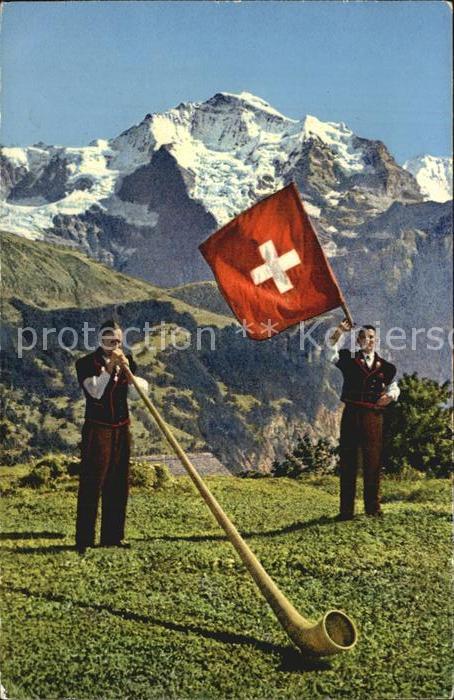 Alphorn Alphornblaeser Fahnenschwinger Jungfrau Berner Oberland