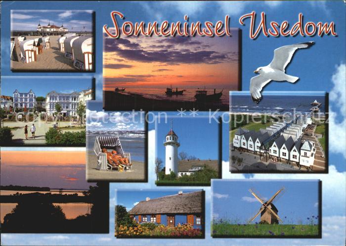 Insel Usedom Seebruecken Leuchtturm Strand Windmuehle