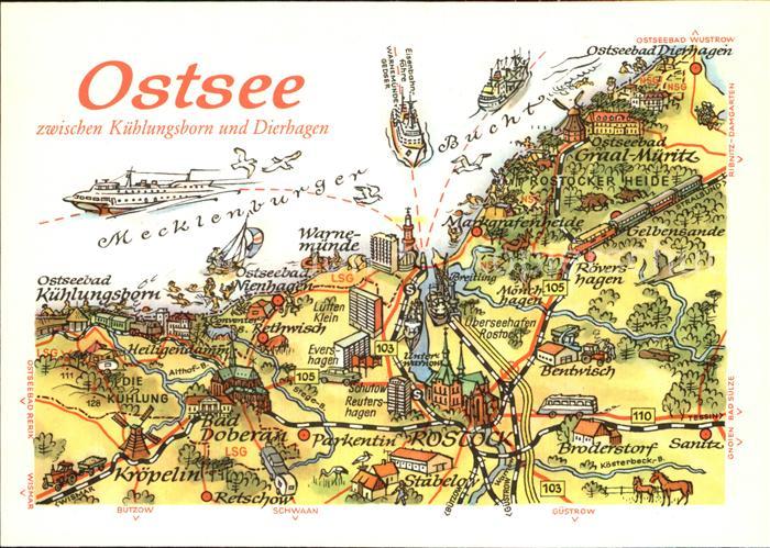 Warnemuende Ostseebad Ostsee zwischen Kuehlungsborn und Dierhagen Landkarte