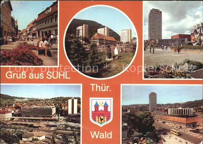 Suhl Thueringer Wald Steinweg Thaelmann Platz Hochhaus Viadukt Centrum Warenhaus