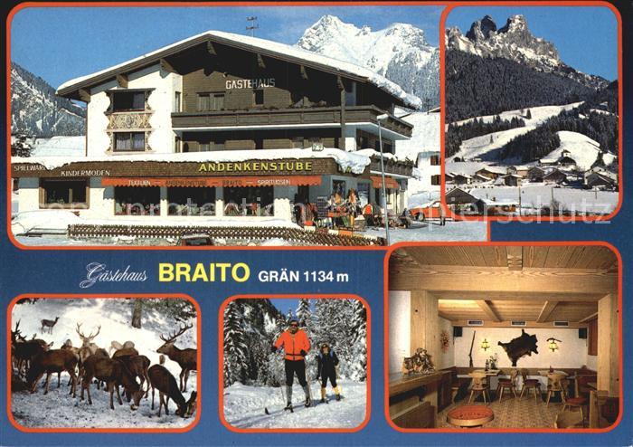 Graen Tirol Gaestehaus Braito Gaststube Ortsblick Wildfuetterung Langlauf
