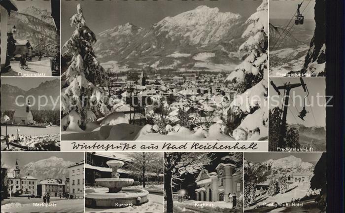 Bad Reichenhall Floriansplatz Stadtblick Predigtstuhlbahn und Lift Kirche Marktp