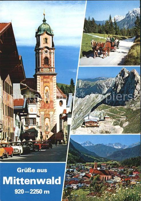 Mittenwald Bayern Pfarrkirche St Peter und Paul Pferdekutsche Karwendelbahn Berg