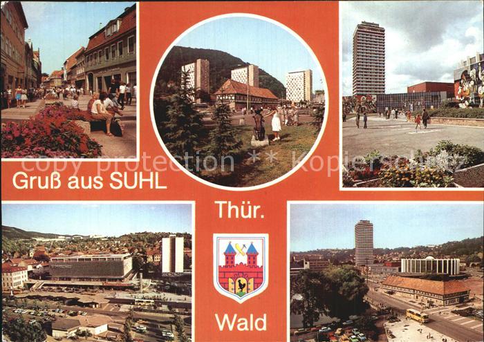 Suhl Thueringer Wald Steinweg Thaelmann Platz Hochhaus Viadukt Centrum Warenhaus