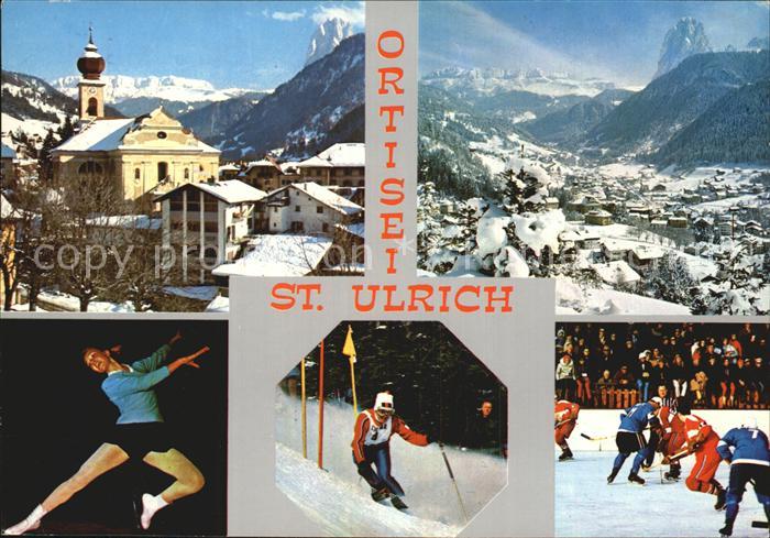 St Ulrich Groeden Tirol Kirche Panorama Taenzer Slalom Eishockey
