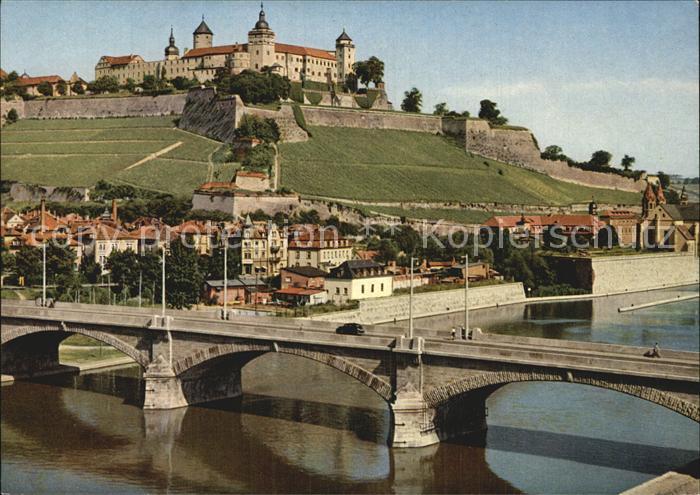 WueRZBURG Bayern Loewenbruecke mit Festung Marienberg
