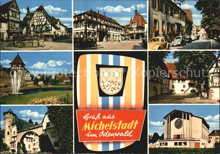 Michelstadt Marktplatz Brunnen Strassenpartie Fontaene Schloss Kirche