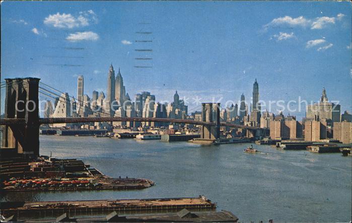 New York City Manhattan Skyline showing Brooklyn Bridge