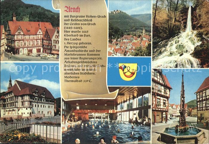 Urach Schwarzwald Brunnen Fachwerkhaus Hallenbad Wasserfall