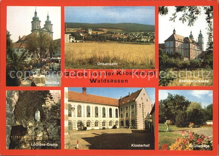 Waldsassen Basilika Lourdes Grotte Klosterhof Gruenanlage Basilikarueckseite Ges