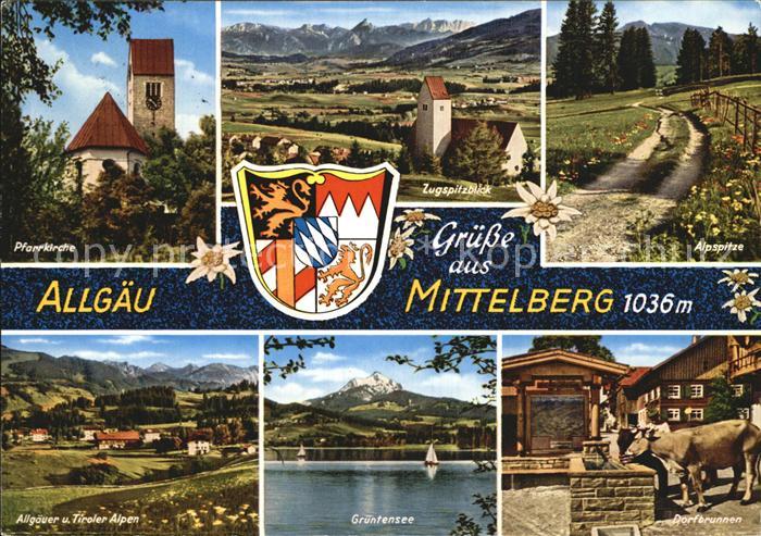 Mittelberg Oy Pfarrkirche Gruentensee Dorfbrunnen Alpspitze Zugspitzblick
