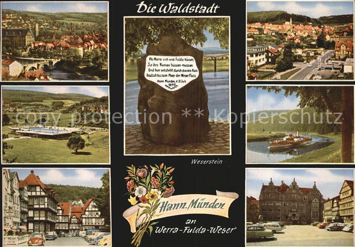 Hannoversch Muenden Weserstein Marktplatz Weser Schwimmbad