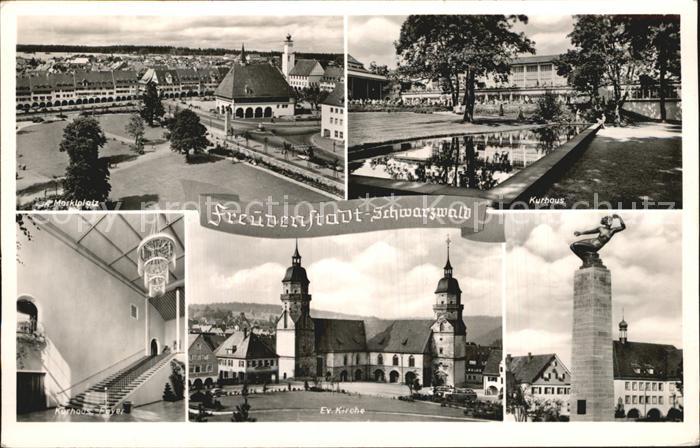 FREUDENSTADT BW Marktplatz Kurhaus Treppe Ev Kirche Monument