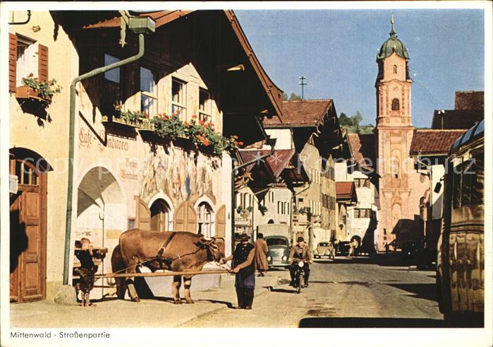 Mittenwald Bayern Strassenpartie Ochsengespann Kirche