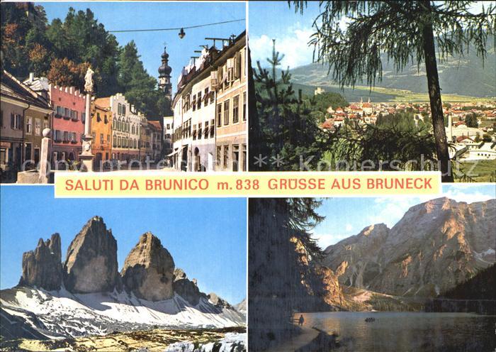 Bruneck Dorfpartie Panorama Felsen Seeblick