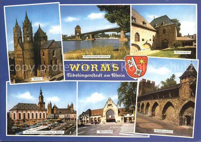 Worms Rhein Dom Nibelungenbruecke Synagoge Dreifaltigkeitskirche Bahnhof Stadtma
