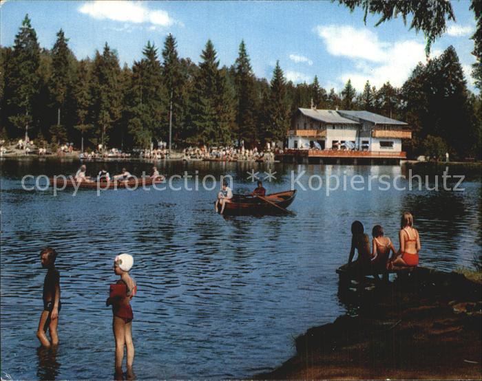 Fichtelberg Bayreuth Badestrand Fichtelsee im Fichtelgebirge Gaststaette Restaur