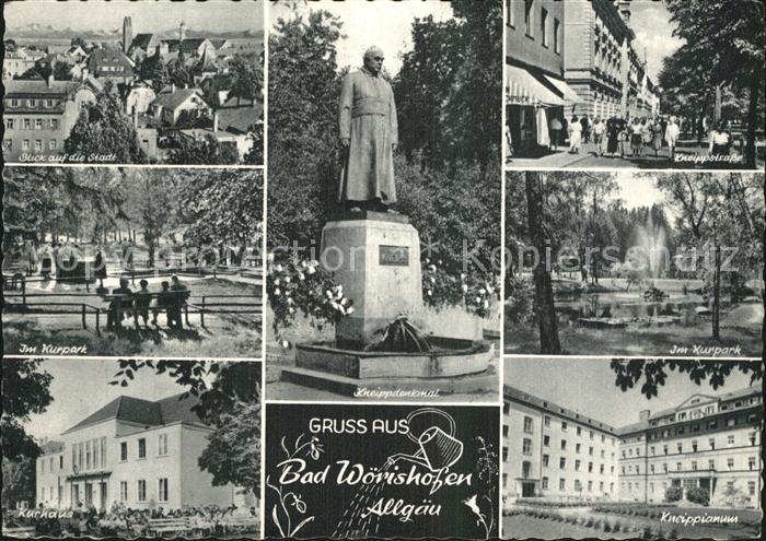 Bad Woerishofen Kurpark Kurhaus Kneipp Denkmal Statue Kneippianum Kupfertiefdruc