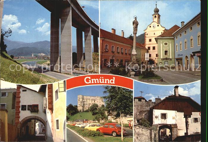 Gmuend Kaernten Mittelalterliche Stadt im Liesertal Viadukt Brunnen Kirche