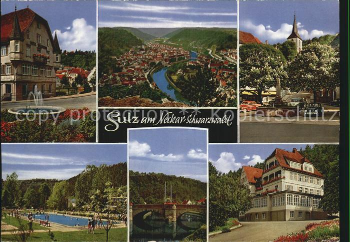 Sulz Neckar Teilansichten Bruecke Brunnen Freibad