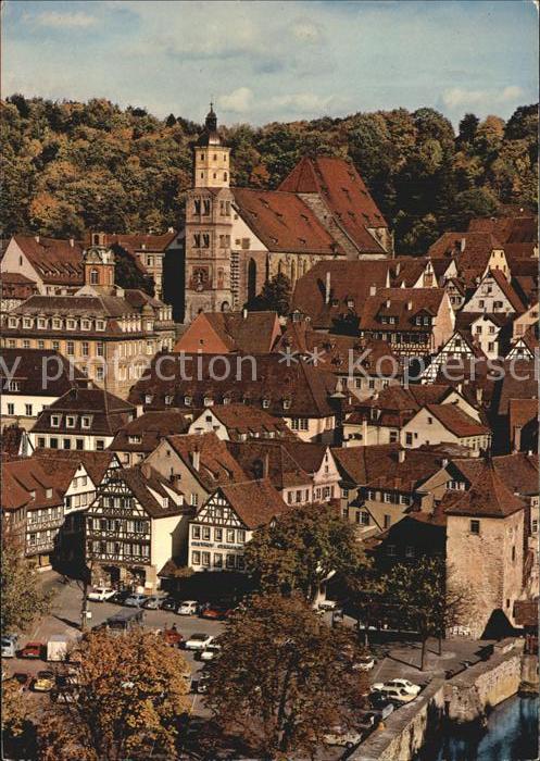 Schwaebisch Hall Blick auf Stadt und Kirche St Michael