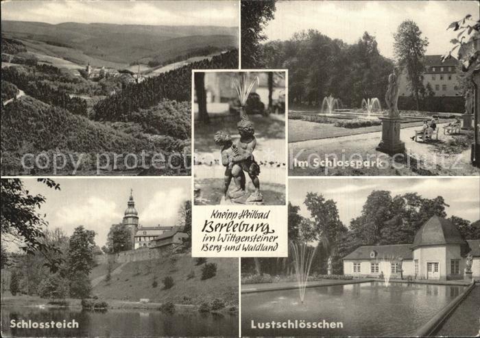 Bad Berleburg Schlosspark Lustschloesschen Schlossteich Skulpturen Panorama Witt