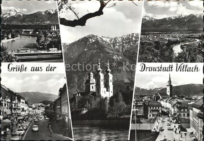 Villach Kaernten Draubruecke Mittagskogel Kreuzkirche Hauptplatz