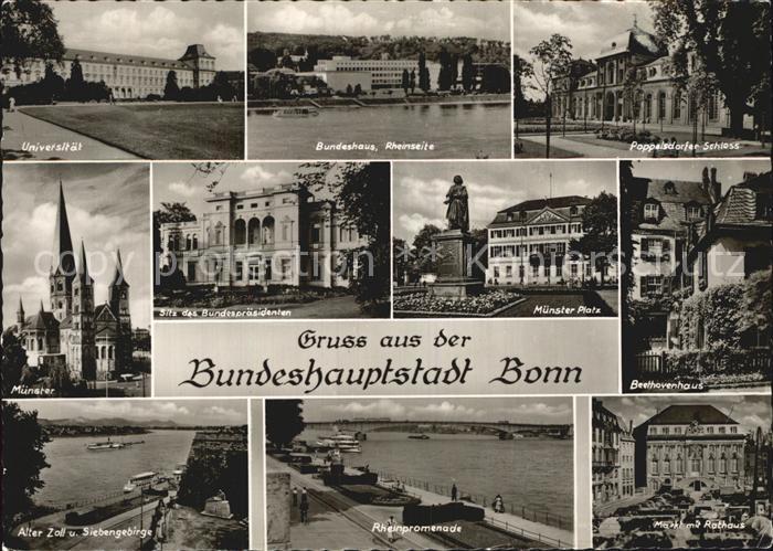 Bonn Rhein Universitaet Muenster Alter Zoll Rheinpromenade Markt Rathaus Bundesh