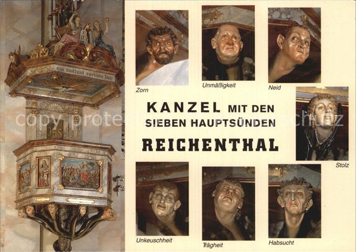 Reichenthal Kanzel mit den 7 Hauptsuenden