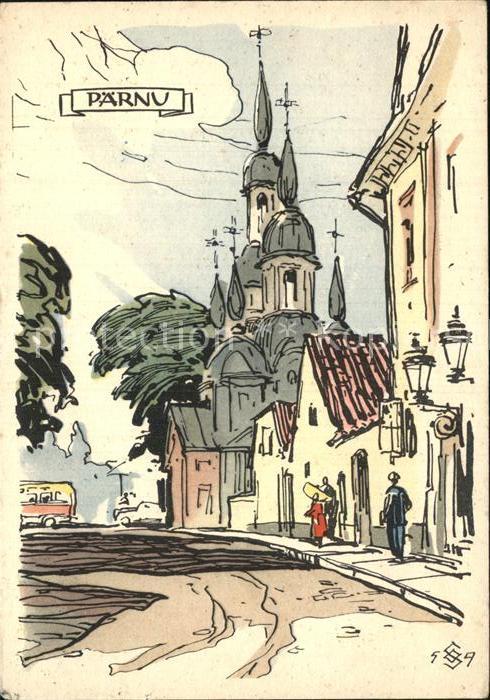 Paernu Kuenstlerkarte Kirchenpartie Vana-Strasse