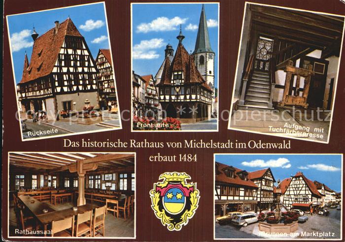 Michelstadt Historisches Rathaus Brunnen Marktplatz Fachwerkhaeuser