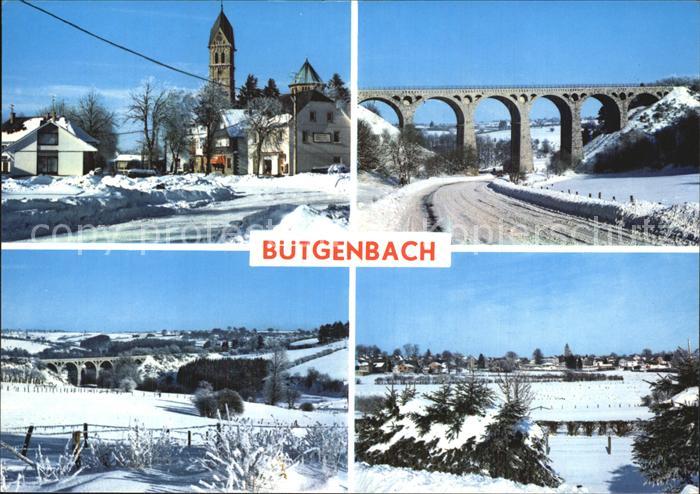 Buetgenbach Ortsansicht mit Kirche Viadukt Winterpanorama