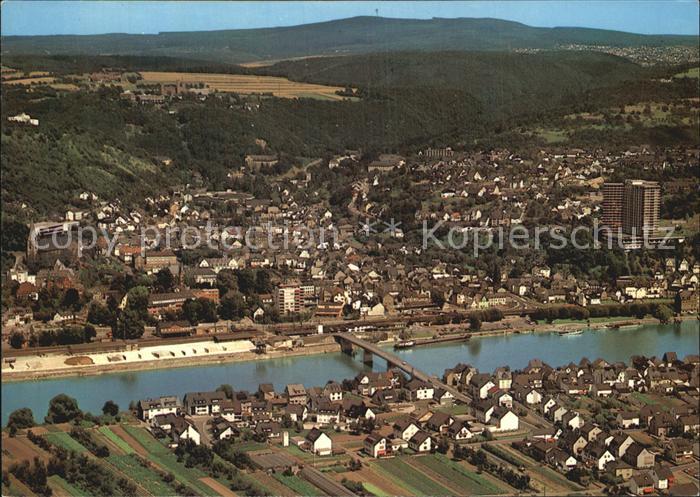 Vallendar Rhein Insel Niederwerth und Schoenstatt Fliegeraufnahme