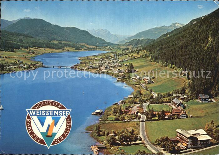Weissensee Kaernten Fliegeraufnahme Hoechster Badesee der Alpen