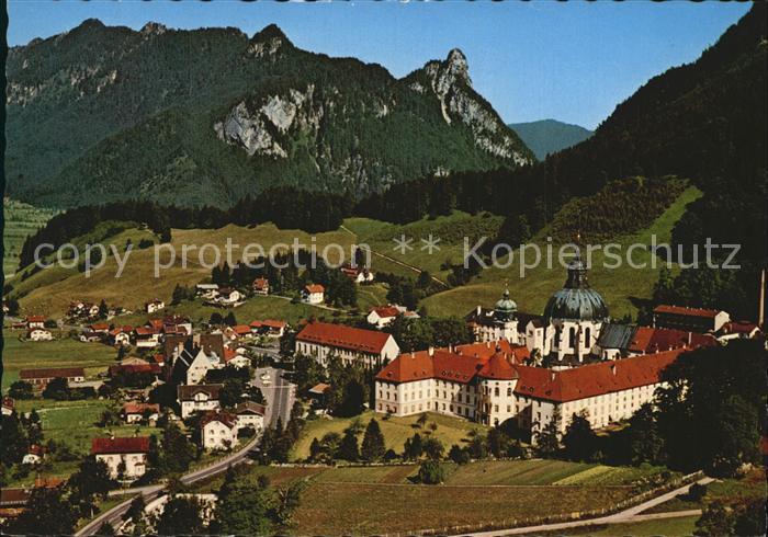 Ettal Benediktinerkloster gegen Ammergauer Alpen Fliegeraufnahme Huber Karte Nr