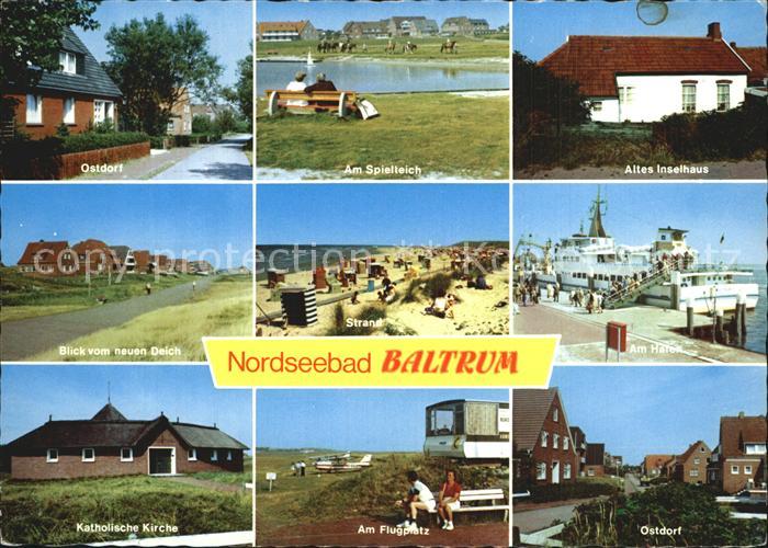 Baltrum Nordseebad Ostdorf Spielteich Inselhaus Hafen Strand Deich Kirche Flugpl