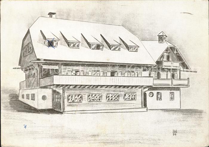 Arriach Hinterbuchholzerhuette Zeichnung W. Hofhansl Kuenstlerkarte