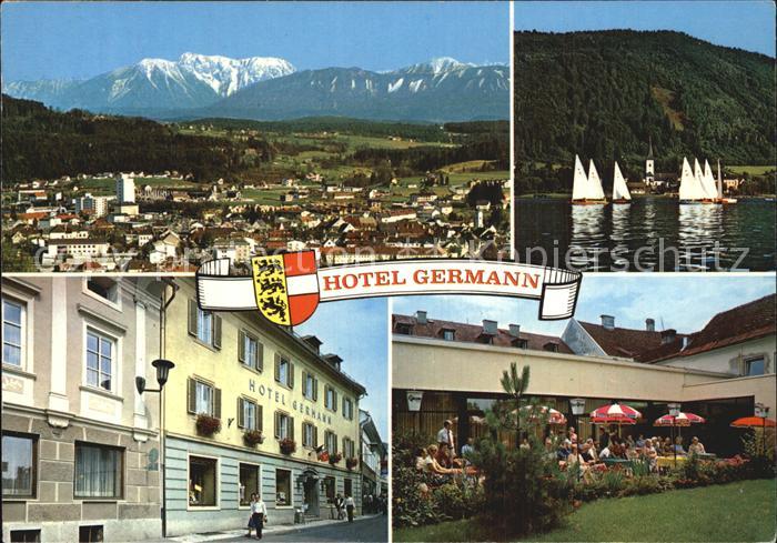 Feldkirchen Kaernten Stadtbild mit Karawanken Ossiachersee Hotel Germann Garten