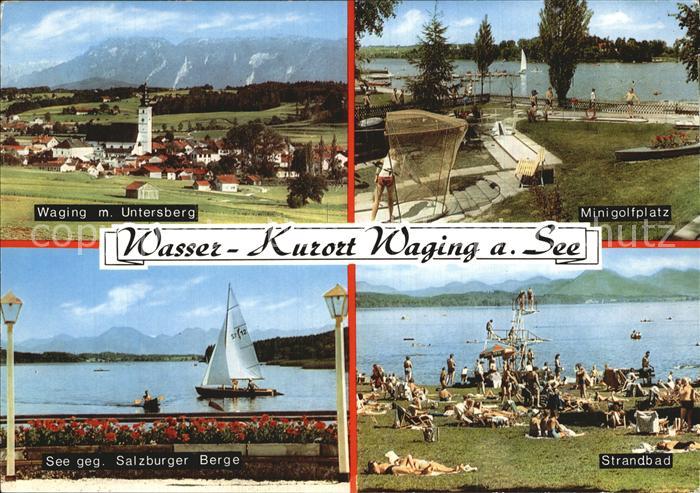 Waging See Gesamtansicht mit Untersberg See gegen Salzburger Berge Strandbad Min