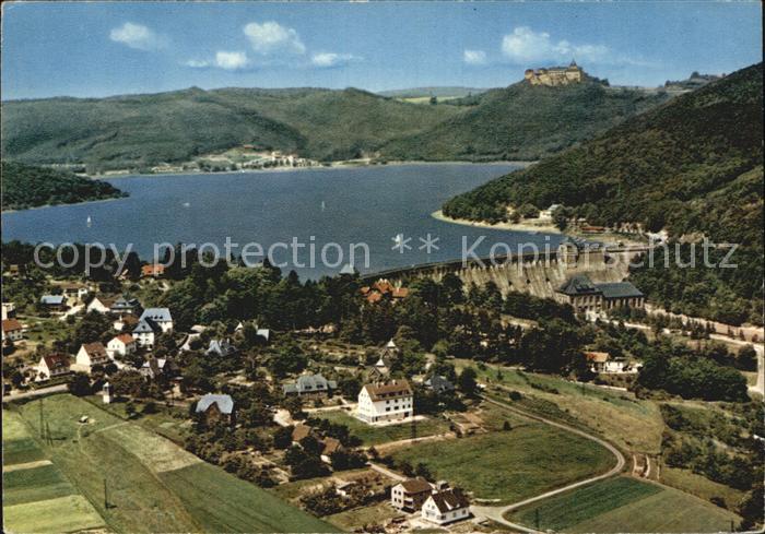 Edersee Fliegeraufnahme Sperrmauer und Schloss Waldeck