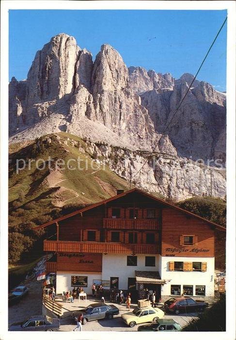 Passo Gardena Groednerjoch Berghaus Frara mit Sellagruppe