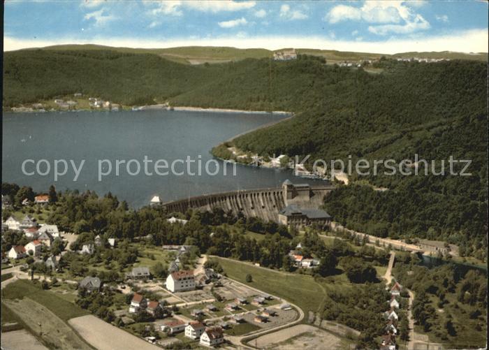 Hemfurth-Edersee Fliegeraufnahme mit Sperrmauer und Schloss Waldeck