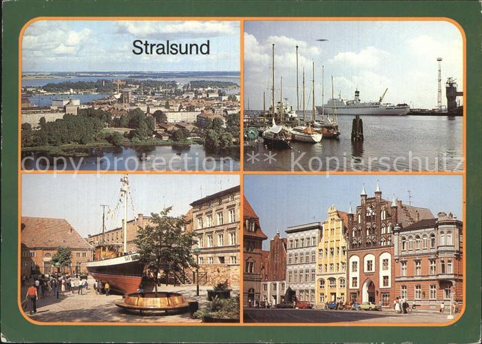 Stralsund Mecklenburg Vorpommern Blick von Marienkirche auf Daenholm Hafen