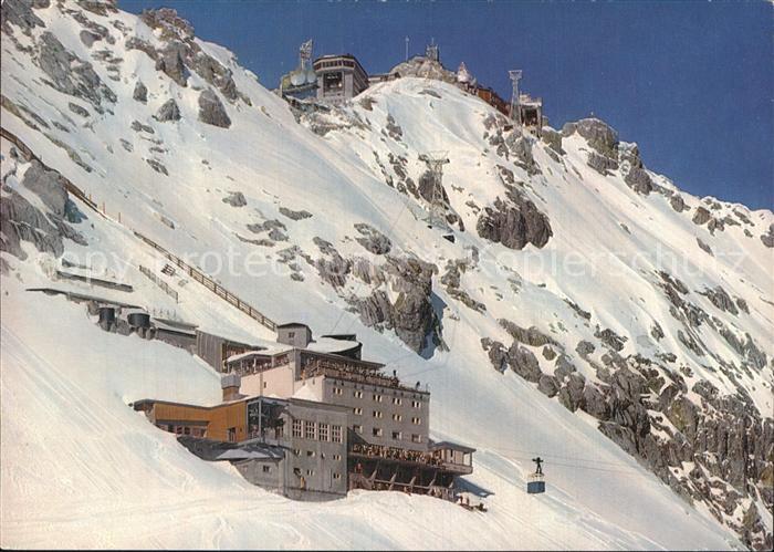 Zugspitze mit Hotel Schneefernerhaus Gletscherbahn und Gipfelbahn